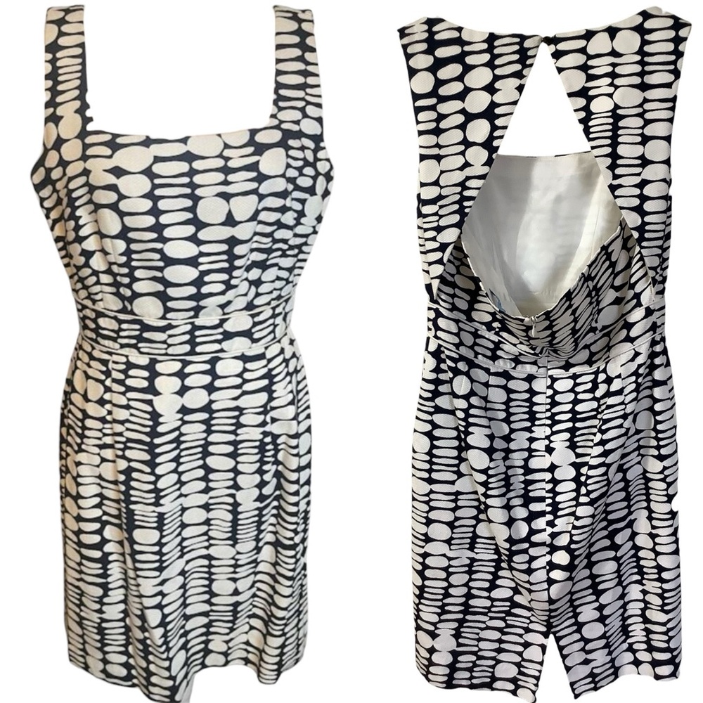 Antonio Melani Navy and White Sleeveless Polka Dot Sheath Lined Dress Size 6 - Picture 2 of 16